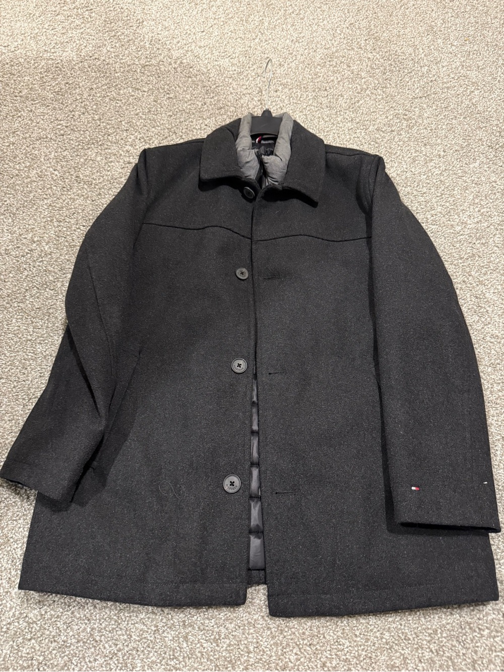 Tommy Hilfiger Black Wool-Blend Pea Coat